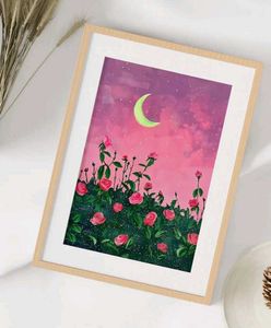 Dreamy Moon &amp; Roses Framed Art Print