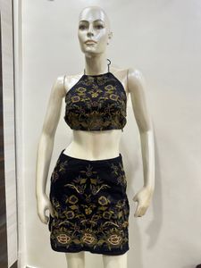 Embroidered Halter Top &amp; Mini Skirt Set