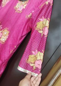 Rose Color Golden Floral Work Gown For 42 Bust