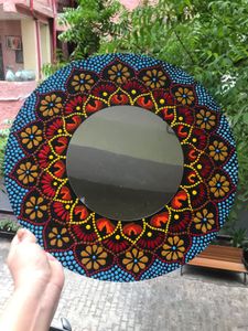 Hand-Painted Mandala Mirror Red And Orange
