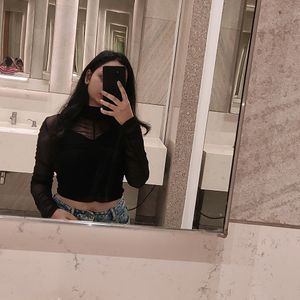 Black Colour Mesh Top With Inner Attached.