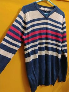 Dungarees Striped V-Neck Knit Sweater
