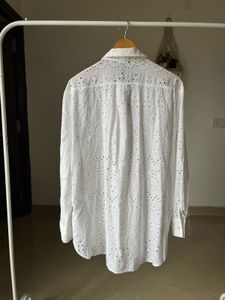 NEW LOOK WHITE COTTON LACE CUTOUT SHIRT