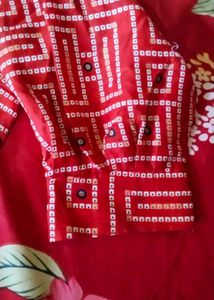 Red Printed Kurti With White Pant