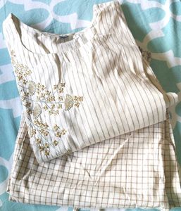 Embroidered Striped Kurta Set