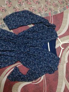 Blue Coloued V Neck Middi