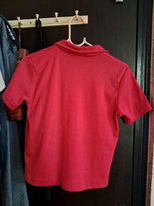Rose Pink Ribbed Polo-neck Crop Top