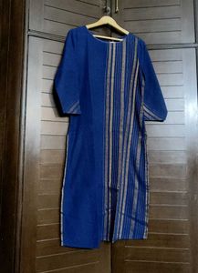 Fabindia Women Blue Gold Striped Long Kurta