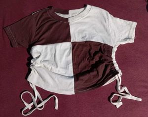 &#34;White &amp; Brown Wool Crop Top&#34;