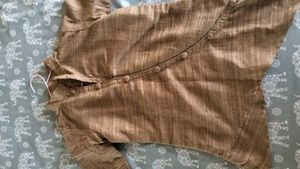 Khadi Brown Silk Kurta And Black Churidar