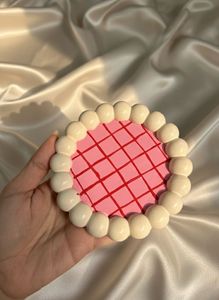 Pink Beaded Coaster | Grid Pattern Decor
