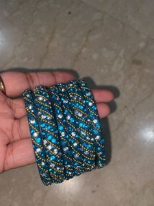 Metal Blue Bangle And Kada Set