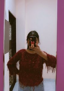 Wine Fuzzy Knit party wear Top🔥