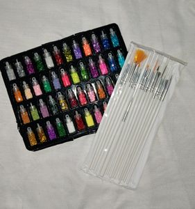 Combo Of New Nail Art Glitter And Brush Set