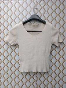 New With Tag Korean Knit Body Fit Beige Top