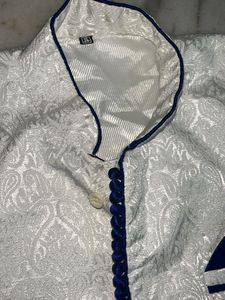 Classy Men White Kurta With Blue Pyjama(chooridar)