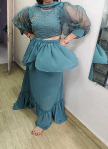 Indo Western Ruffle Skirt Set With Duppata