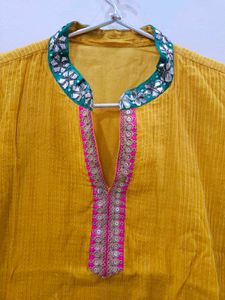 Beautiful Yellow Short Kurti With Gotapatti Work