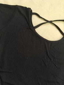 Black Cross-Back Ribbed Crop Top