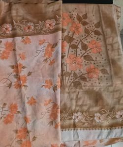 Soft Cream And Peach Floral Saree