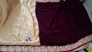 Maroon Velvet Saree with Embroidery