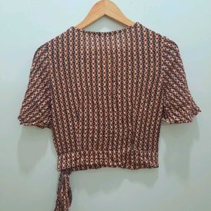 Retro Print Tie-Waist Top
