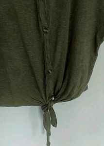 Olive Green Tie-Front Top