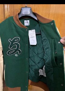 ZARA GREEN WOOL VARSITY JACKET S
