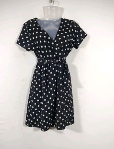 Urbanic Black Polkadot Print Western Dress (Women)