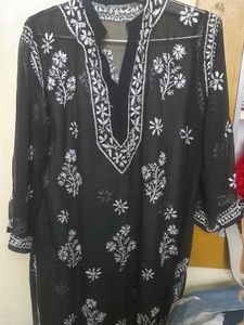 Balck And White Chikan Curry Kurta