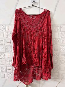 Red Crochet Knit Top