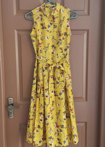 Yellow Printed Flair Dress - Used Only Once