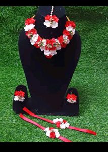 Red & White Floral Jewelry Set