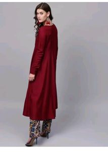 Maroon Solid Chudidaar Sleeve Frock Style Kurti