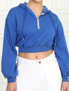Blue Cropped Zip Hoodie