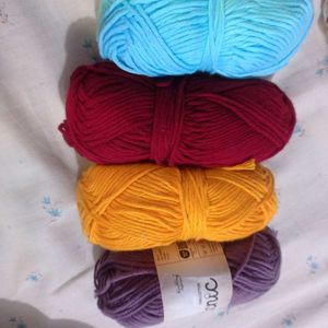 blue, maroon, yellow, purple crochet yarn