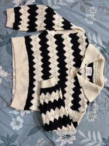 White and Black Striped Knit Crop Sweater