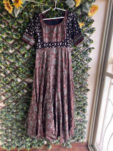 Black Ajrakh Print Anarkali Gown