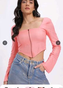 Pink Long Sleeve Crop Top