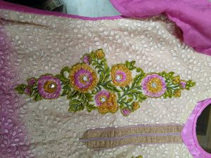 Pink And Cream Kurta Set For Women With Embroidery