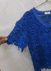 Blue Schiffli Top