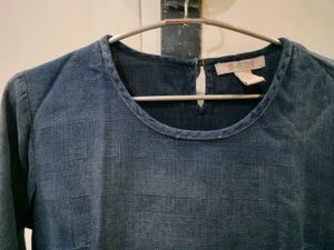 Dark Blue Top With Denim Look