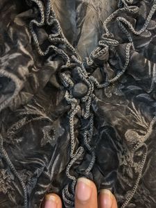 Gray Floral Ruffle Blouse