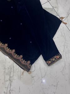 Premium Navy Blue Velvet Elegant Kurta Set