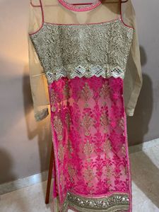 Elegant Pink &amp; Gold Embroidered Kurta