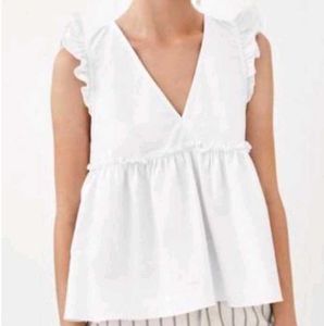 ZARA  Blouse White V-Neck Top