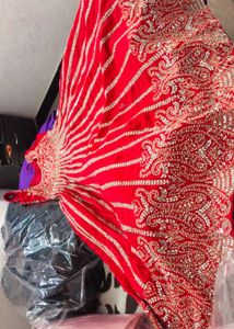 Wedding Gown Pinkis Red, Heavy Dress Embroidery