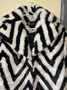 Stylish Zebra Print Faux Fur Coat