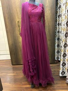 Wine Color Gown Indowestern