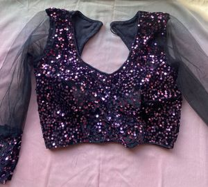 Sequin Blouse with Net Sleeves
